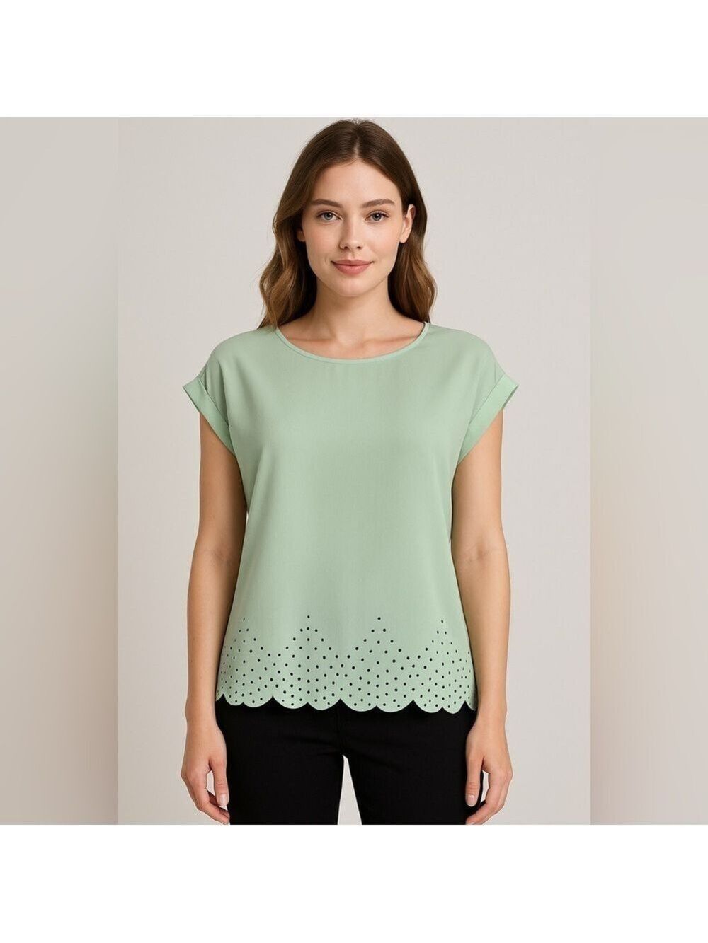 J.Crew Mint Green Scalloped Hem Blouse Size 2